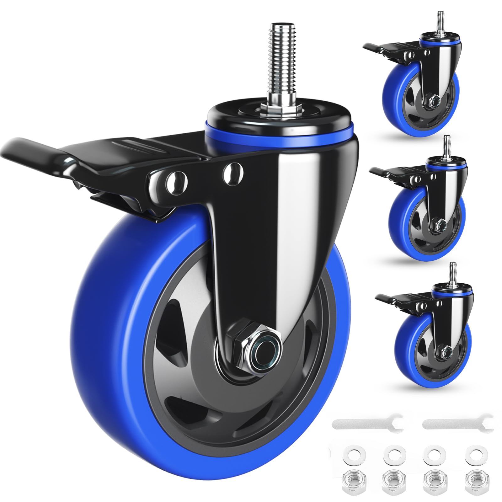 Photo 1 of 3 Inch Swivel Stem Caster Wheels Heavy Duty Threaded Stem Mount Casters Set of 4 with American Size UNC 3/8"-16 x 1