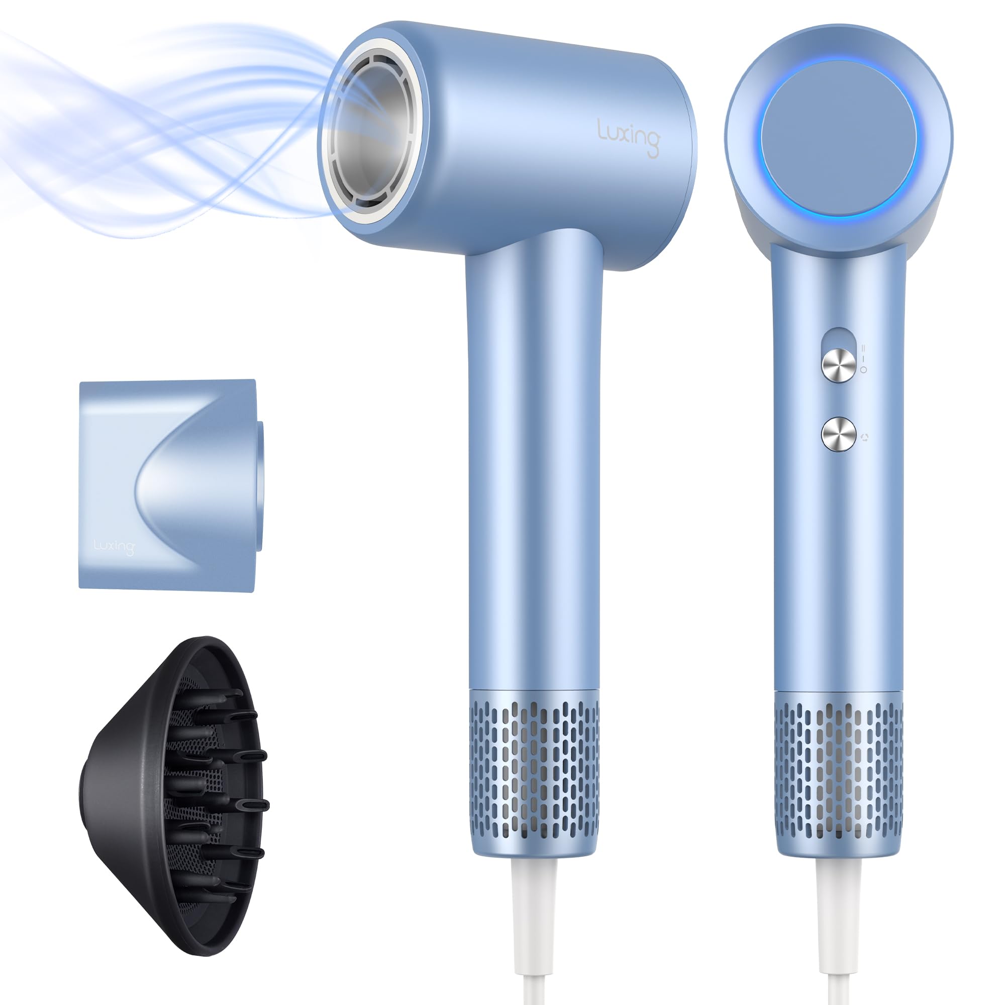 Photo 1 of Hair Dryer, TurboLux 200 Million Negative Ionic 1500W High-Speed Blow Dryer for Fast Drying with Diffusers, Lightweight, Low-Noise Hair Dryer for Women with 110000 RPM Brushless Motor (Steel Blue)