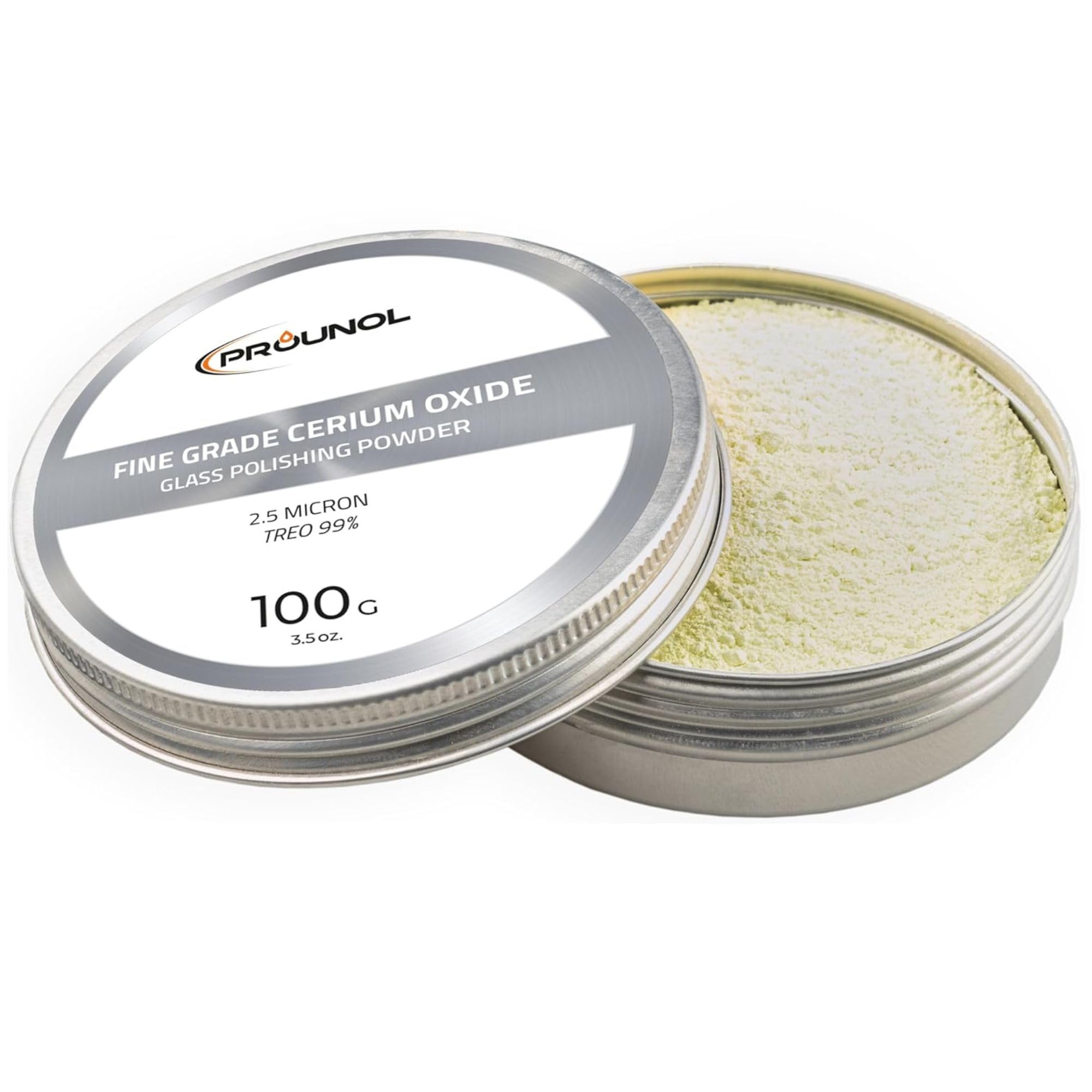 Prounol Cerium Oxide 100g – Fine Grade Glass Polishing Solution Powder – TREO 99% - 2.5 microns