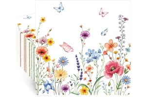 CCINEE 50pcs Spring Wildflower Paper Napkin,Disposable Floral Cocktail Napkins for Anniversary Spring Wedding Birthday Babysh