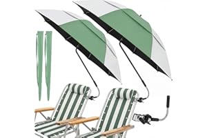 Abbylike 2 Pack 48.6" Double Canopy Umbrella with Clamp UPF50+ Beach Chair Umbrella with Clip 360°adjustable Portable Outdoor