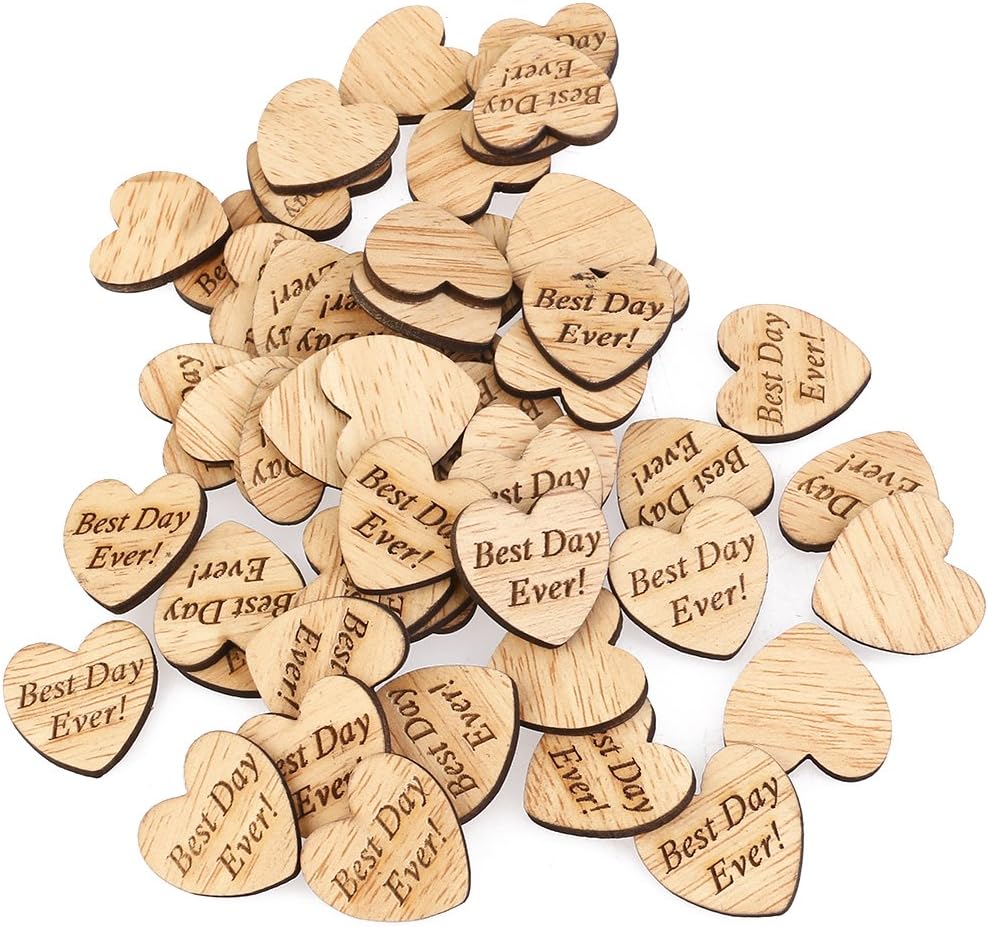 rosenice 50pcs Best Day of All the Hearts of Wood Scrapbooking Craft Trim with Wood Grain