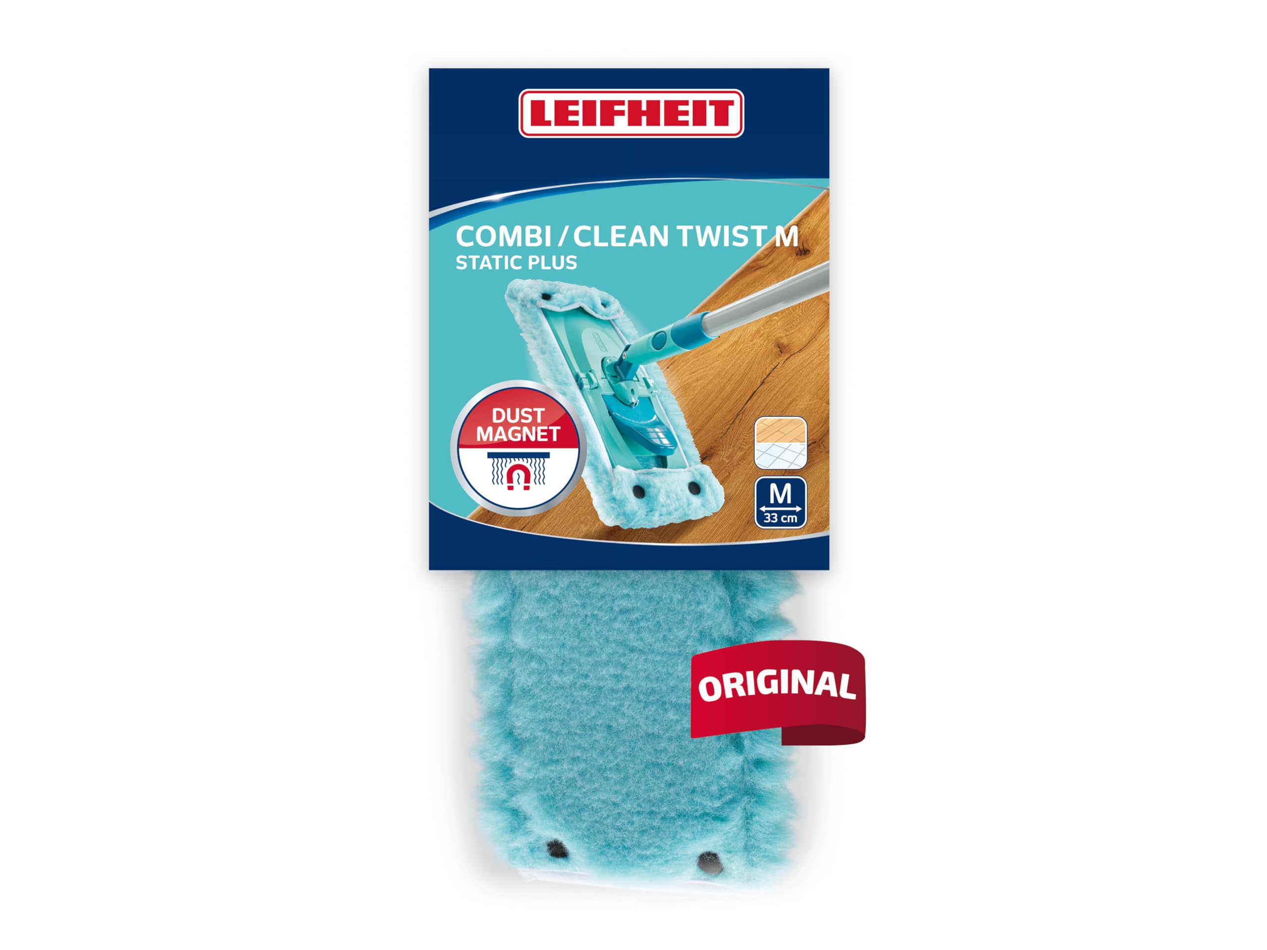 Leifheit Replacement Wiper Cover Clean Twist M Static Plus, Dusting Mop Head, Dust Attracting Cover for Floor Mop, 33 cm wide, Turquoise