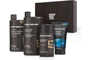 Every Man Jack Men’s Sandalwood Body Set - Bath and Body Gift Set with Clean Ingredients & A Gentlemanly Sandalwood Scent - Round Out His Routine with Body Wash, 2-in-1 Shampoo, Deodorant & Face Wash