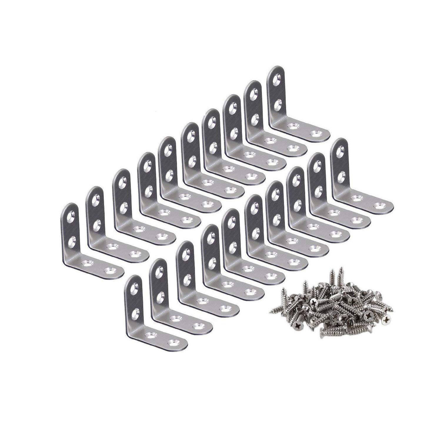 SANSUM 20pcs Corner Brace Bracket 1.6 inch Stainless Steel Brace Corner Steel Joint Right Angle Bracket Fastener with Screws