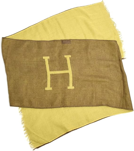Amazon エルメス Hermes カシミヤ シルク ストール マフラー リバーシブル Hロゴ 柄 レディース メンズ グリーン カーキ 緑 中古 服 ファッション小物 通販