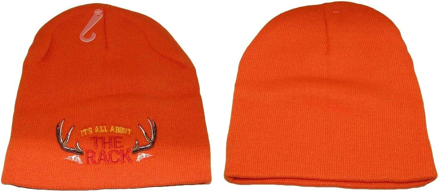 8" It's All About The Rack Orange Hunting Deer Embroidered Beanie Skull Cap Hat