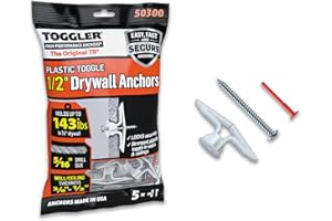 TOGGLER Toggle TB Residential Drywall Anchor with Screws, Polypropylene, Made in US, 3/8" to 1/2" Grip Range, for #6 to #14 F