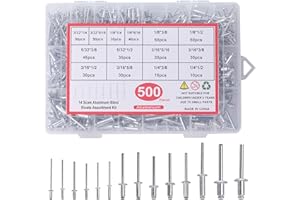MRELC 500pcs Pop Rivets Assortment Kit,14 Sizes Aluminum Rivets,Blind Rivets set,including 3/32" 1/8" 5/32" 3/16",metal Dome Head rivets Assortment kit with labels Storage boxes (Silver)