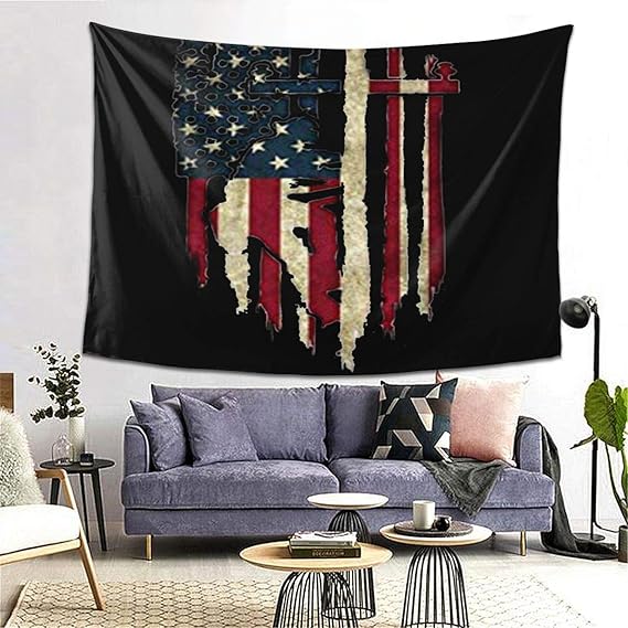 Cyloten Retro Lineman American Flag Wall Tapestry Hippie Art Tapestry