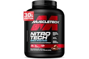 Muscletech Whey Protein Powder (Milk Chocolate, 4 Pound) - Nitro-Tech Muscle Building Formula with Whey Protein Isolate & Peptides - 30g of Protein, 3g of Creatine & 6.6g of BCAA