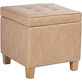 HomePop 18" Square Tufted Storage Ottoman - Sand Faux Leather