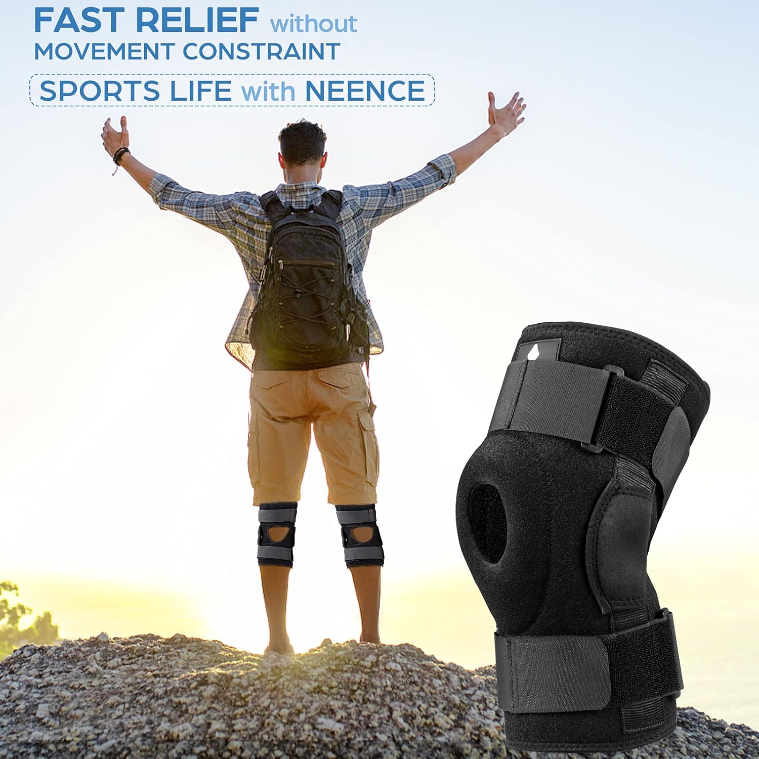 NEENCA Hinged Knee Brace, Adjustable Compression Knee Support Brace for Men & Women, Open Patella Knee Wrap for Knee Pain, Swollen,Meniscus Tear,ACL,PCL,MCL,Joint Pain Relief, Injury Recovery. ACE-56: Industrial & Scientific