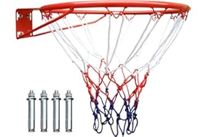 LSKSSNG 18" Basketball Rim Replacement, Wall Door Mounted Basketball Rim, Heavy Duty Basketball Flex Rim Goal Replacement with Net Fits In-Ground & Wall-Mounted Basketball Hoops, Indoor/Outdoor