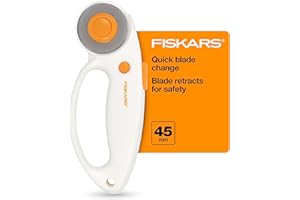 Fiskars 45mm Rotary Cutter for Fabric with Ergonomic Loop Grip, Premium Steel Rotary Fabric Cutter Blade for Precise Cuts, Arts and Crafts, Sewing Supplies and Quilting Tools