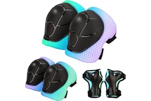 ZLEIOUY Kids Protective Gear Set - Knee Pads Elbow Pads with Wrist Guards for Ages 3-12 | 3-in-1 Safety Protective Gear for Skating, Cycling, Biking, Roller Skates, Scooters (Cyan Blue Purple, ‎M(8-12Years))