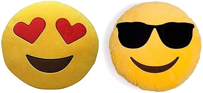 Minitrees Cool Dude and Heart Eyes Decorative Smiley Plush Pillow Cushions (Pack of 2)