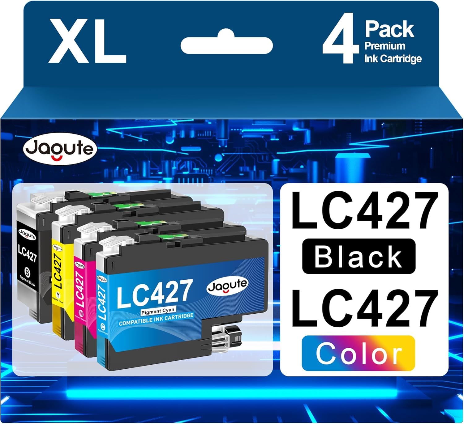 Jagute 4 Pack LC427 Ink Cartridges Compatible with Brother LC427 LC427XL Ink Cartridges Black and Colour Multipack for Brother MFC-J5955DW MFC-J6955DW MFC-J6957DW MFC-J6959DW HL-J6010DW Printers