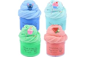 AEYIAKOV Cloud Slime Kit 4 Pack, Scented Slime with Cute Slime Fun Charms, Soft & Non-Sticky, DIY Stress Relief Toys for Girls Boys Kids