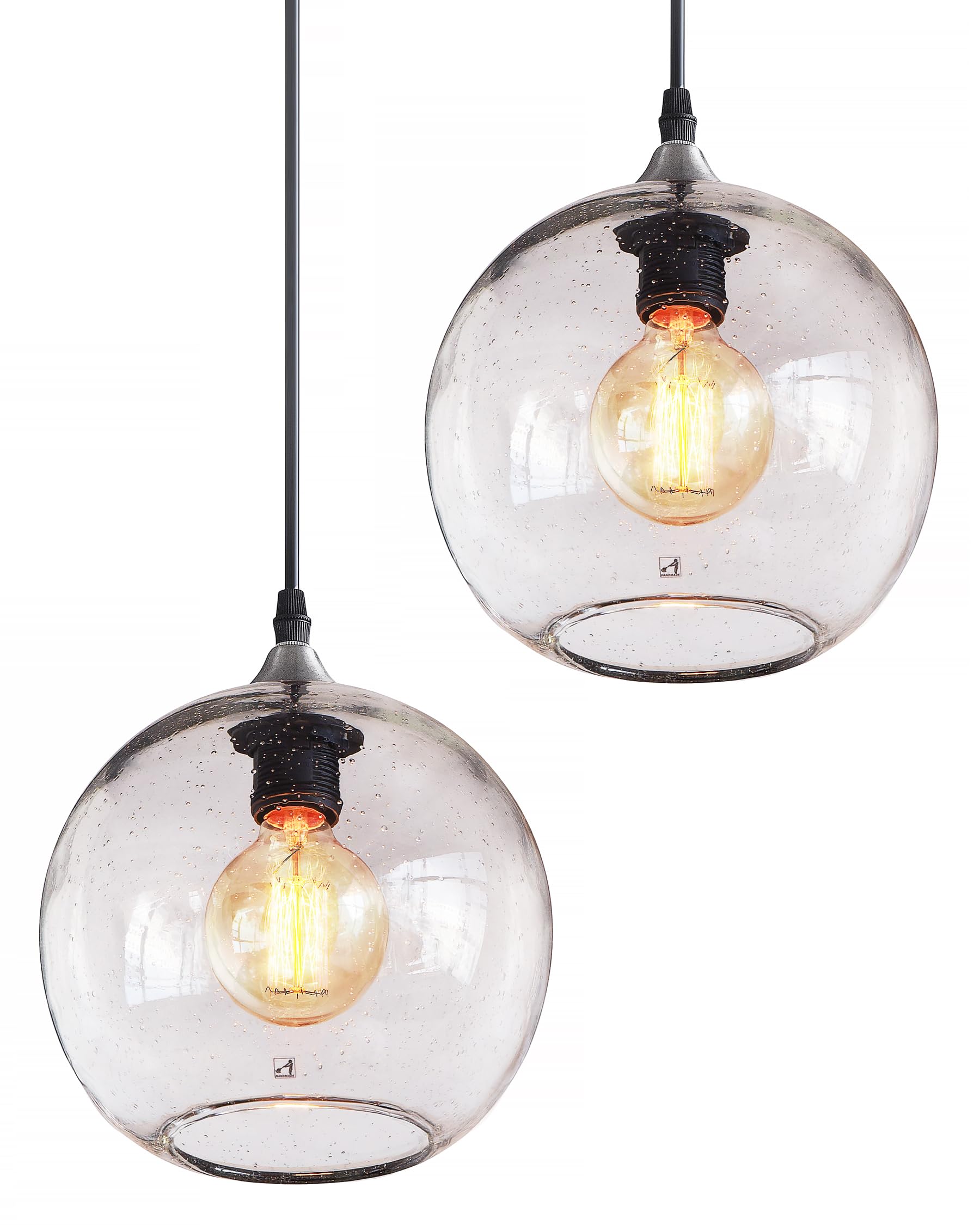 Photo 1 of ARIAMOTION Pendant Lighting Kitchen Island Modern Rustic Glass Hanging Lights Globe Clear Seeded Bubble Light Fixtures Dining Room Table Bedroom Bathroom Office Brushed Nickel 8.7 Inch Diam 2 Pack