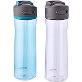 Contigo Ashland 2.0 Leak-Proof Water Bottle with Lid Lock and Angled Straw, Dishwasher Safe, Interchangeable Lid, 2-Pack, 24oz, Juniper/Sake