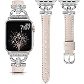 TOYOUTHS Leather Band Compatible with Apple Watch Band Women 38/40/41/42/44/45/46/49mm Dressy Slim Thin Strap D-Shaped Diamond Metal Buckle Bracelet for iWatch Series 11 10 9 8 7 6 5 4 SE/Ultra 3 2 1