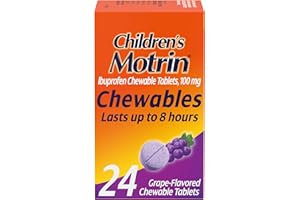 Motrin Children's Chewable Tablets with Ibuprofen, Kids' Fever Reducer & Pain Reliever for Sore Throat, Fever, Toothache & Pain Relief, Grape Flavor, 24 Ct