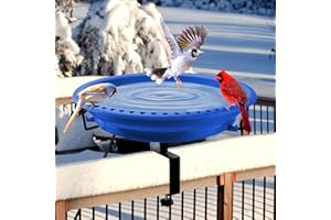 Daoeny Heated Bird Baths for Outdoors, Upgraded 100W Thermostatically Controlled Heated Bird Bath for Deck Railing, Heated Bird Bath for Outside Winter Garden Yard Patio Decor (Blue)