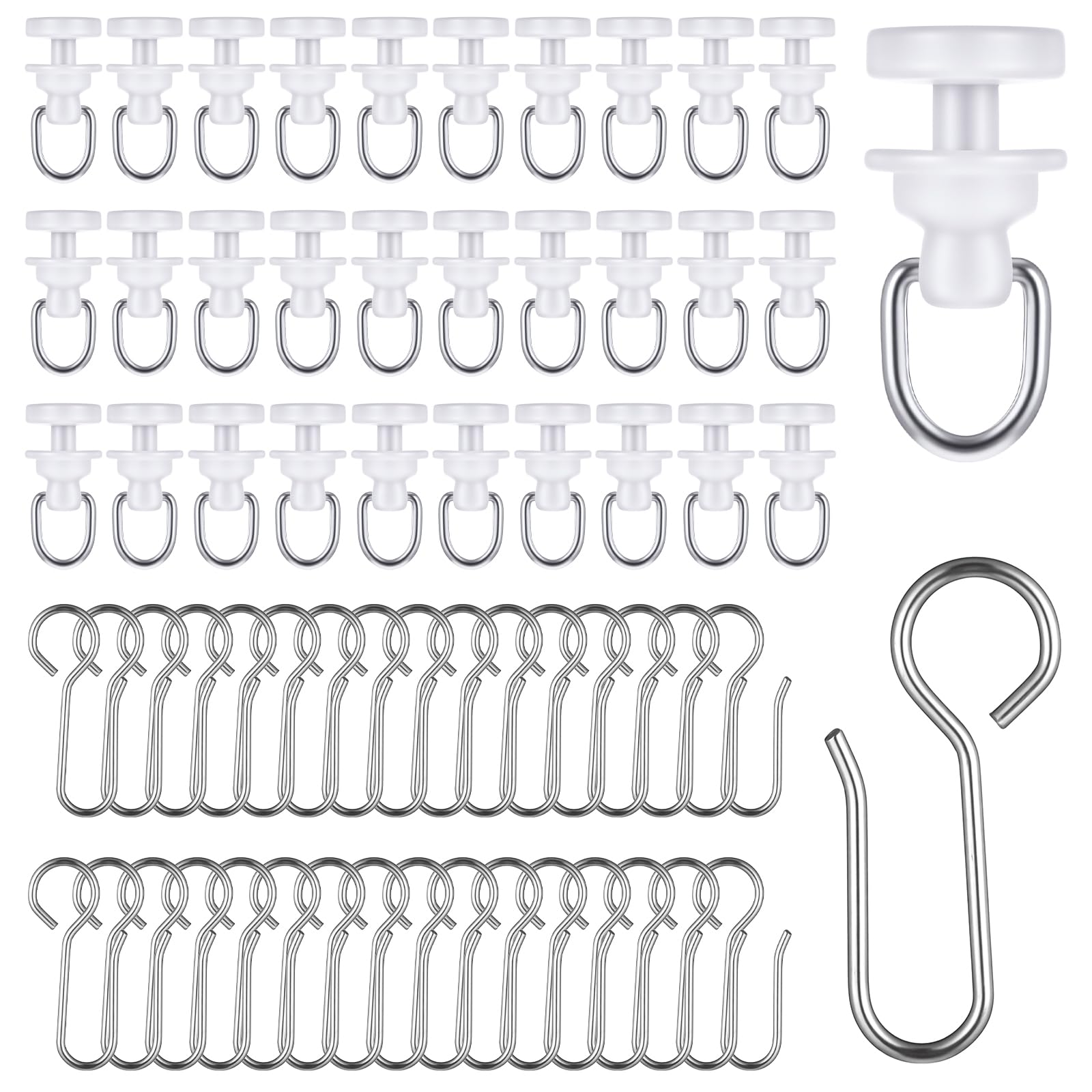 Photo 1 of 100 Pcs Curtain Track Gliders Hooks 50 Plastic Curtain Tracks Glider and 50 Metal Hook Ceiling Sliding Curtains Tracks Hook for Straight Curved Track Glider Carriers Hooks Rail Runner