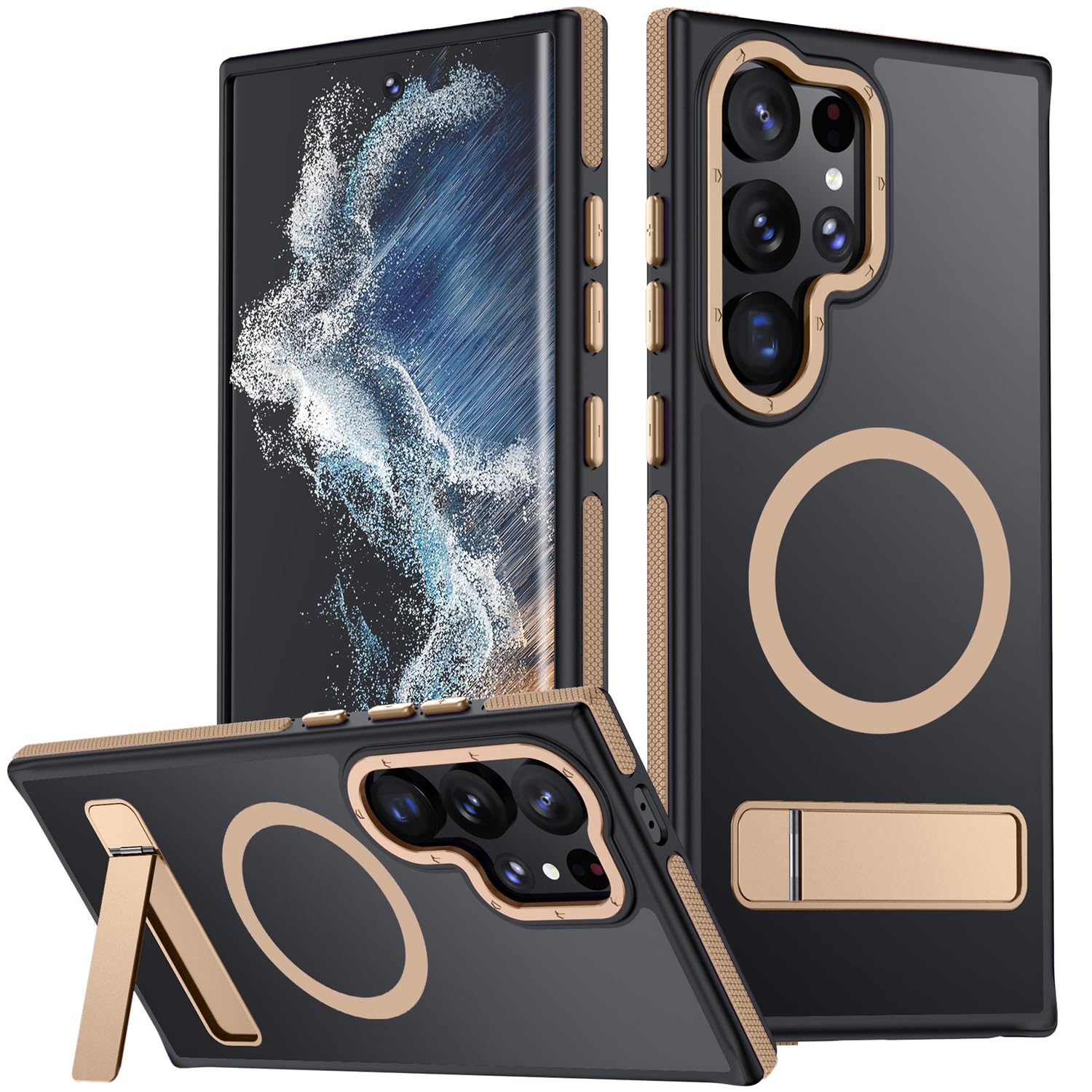 Mondelete for Samsung Galaxy S22 Ultra Case, [Compatible with MagSafe], Adjustable Kickstand,Military Grade Drop Tested, Translucent Matte Phone Case for Galaxy S22 Ultra Case (Desert Gold)