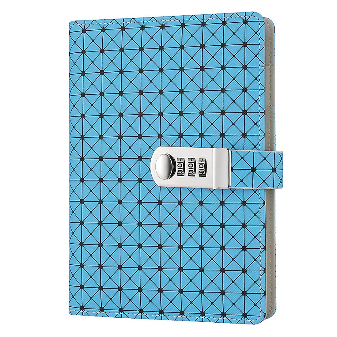 NectaRoy PU Leather Password Wire Binding Notebook Writing Journal Diary Planner Organizer, Grid Pattern Lined Notepad Personal Sketchbook with Coded Lock, Pen Holder, A5 Size 210x145mm