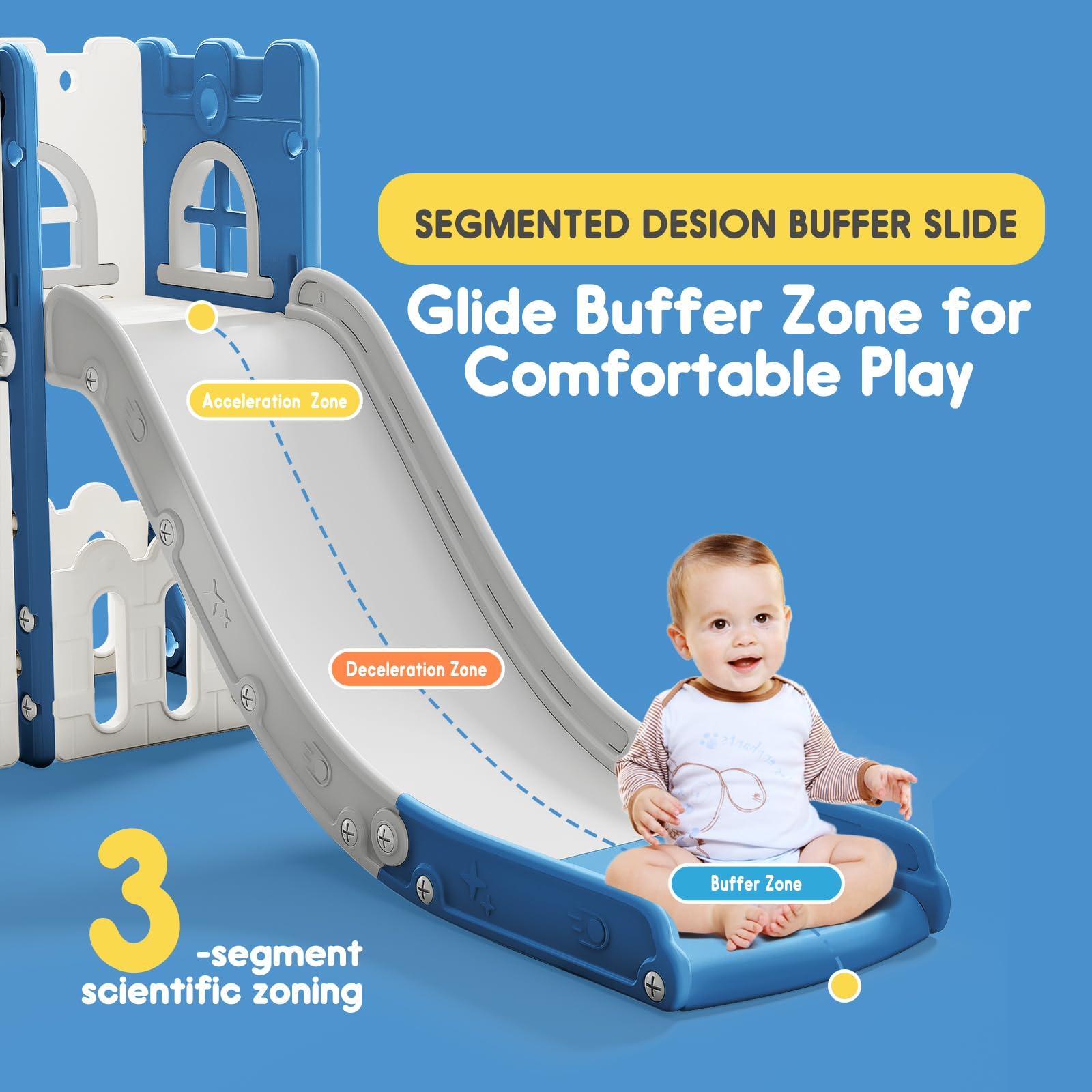 6 in 1 Toddler Slide,Kids Playset for Toddlers Indoor Outdoor, Baby Slide with Basketball Hoop, Telescope & Storage Space,Non-Slip Steps for Great Gift