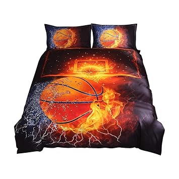 Dtuta KissenbezüGe Bettlaken Set Ganzjahr BettwäSche Badfeuerbasketball BettbezüGe Junge Hypoallergen Und Anti-Staub