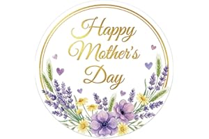 D4DREAM 72Pcs Mothers Day Stickers - 1.5'' Waterproof Purple Floral Happy Mother's Day Labels Stickers Gift Tags for Envelope