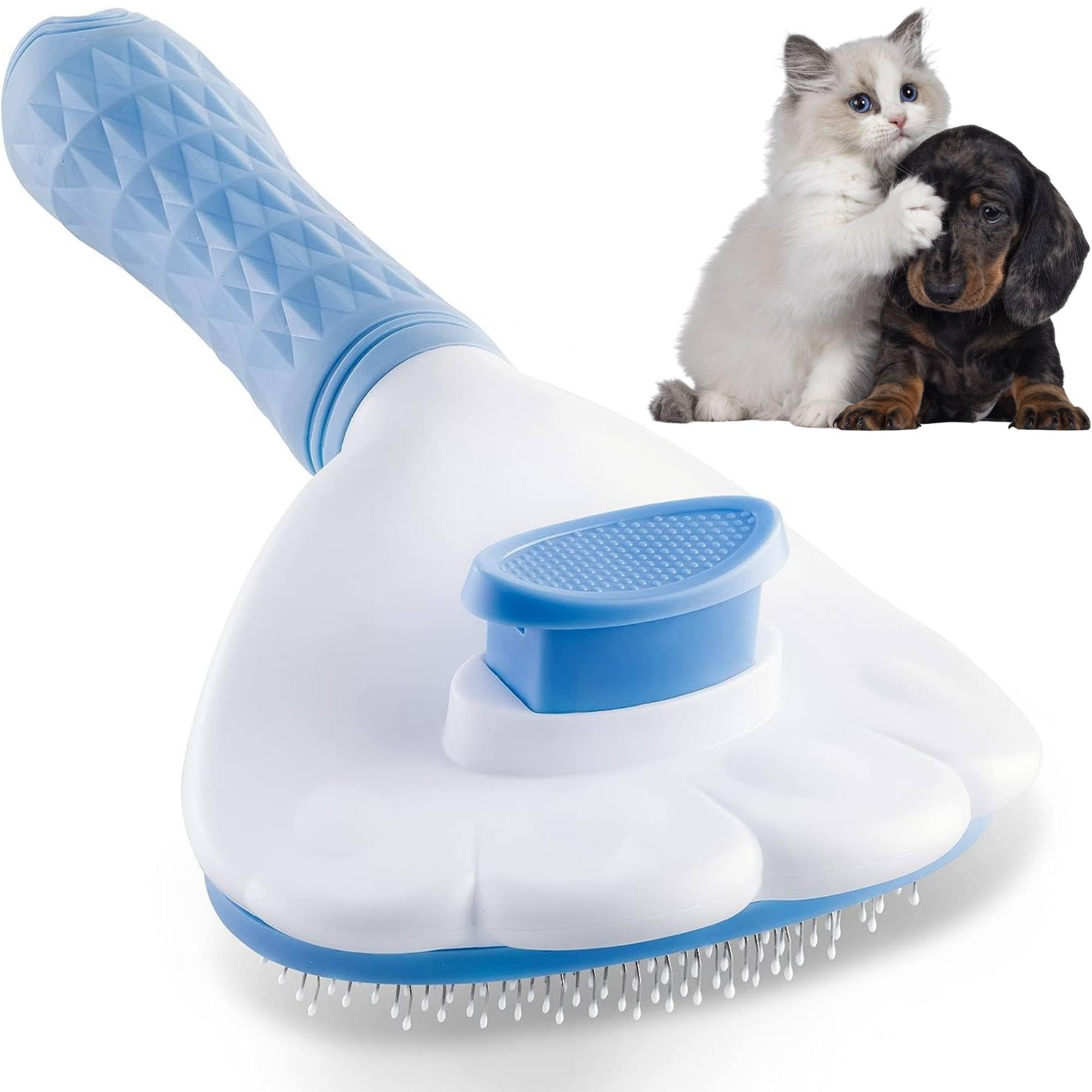 Self Cleaning Dog and Cat Brush - Grooming and Shedding Tool for Long and Short Haired Pets, Slicker Brush Blue