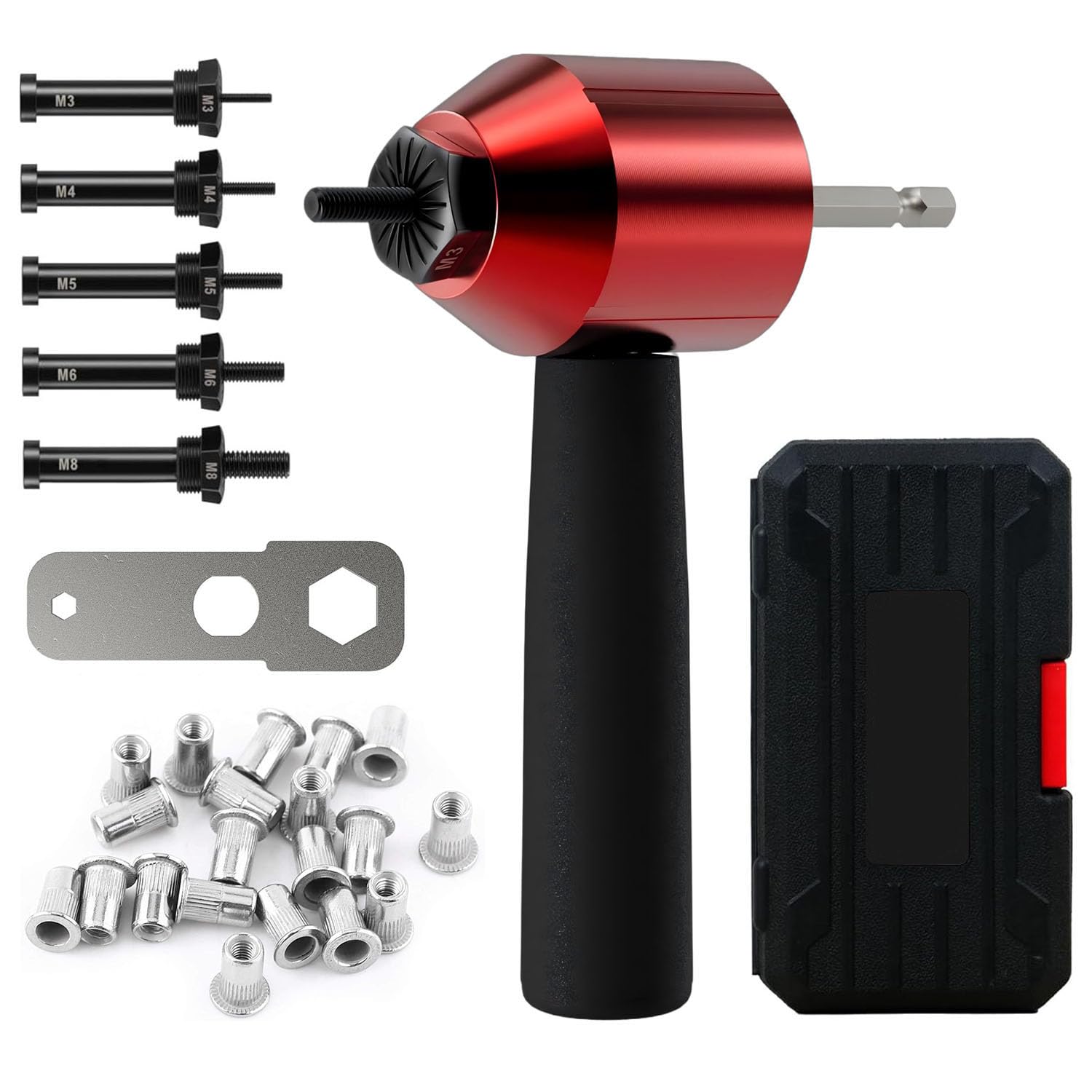 Photo 1 of LSLANSOON 26Pcs Rivet Nut Drill Adapter M3 M4 M5 M6 M8 Metric Mandrel Rivet Nut Thread Insert Aluminum Drill Attachment Tool Set