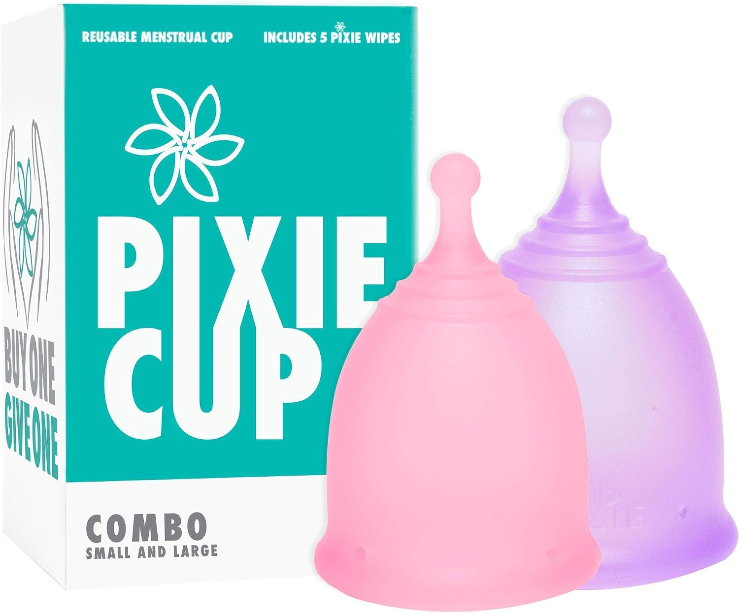 Pixie Cup 2 Soft Menstrual Cups, Ranked 1 for Most Comfortable Reusable Period Cup, Buy One We Give One, Includes Ebook Guide