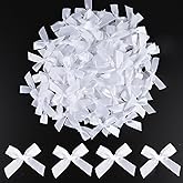 NEBURORA 100 Pcs Mini White Bows Small Satin Fabric Ribbons Bow with Dot Stickers for Gift Wrapping Cake Card DIY Crafts Wedding Party Decorations