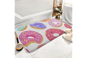 DIFNARY Donuts White Bath Mat Super Absorbent Fast Drying Non-Slip Washable Indoor Soft Bathroom Decor Rugs 24" X 16"