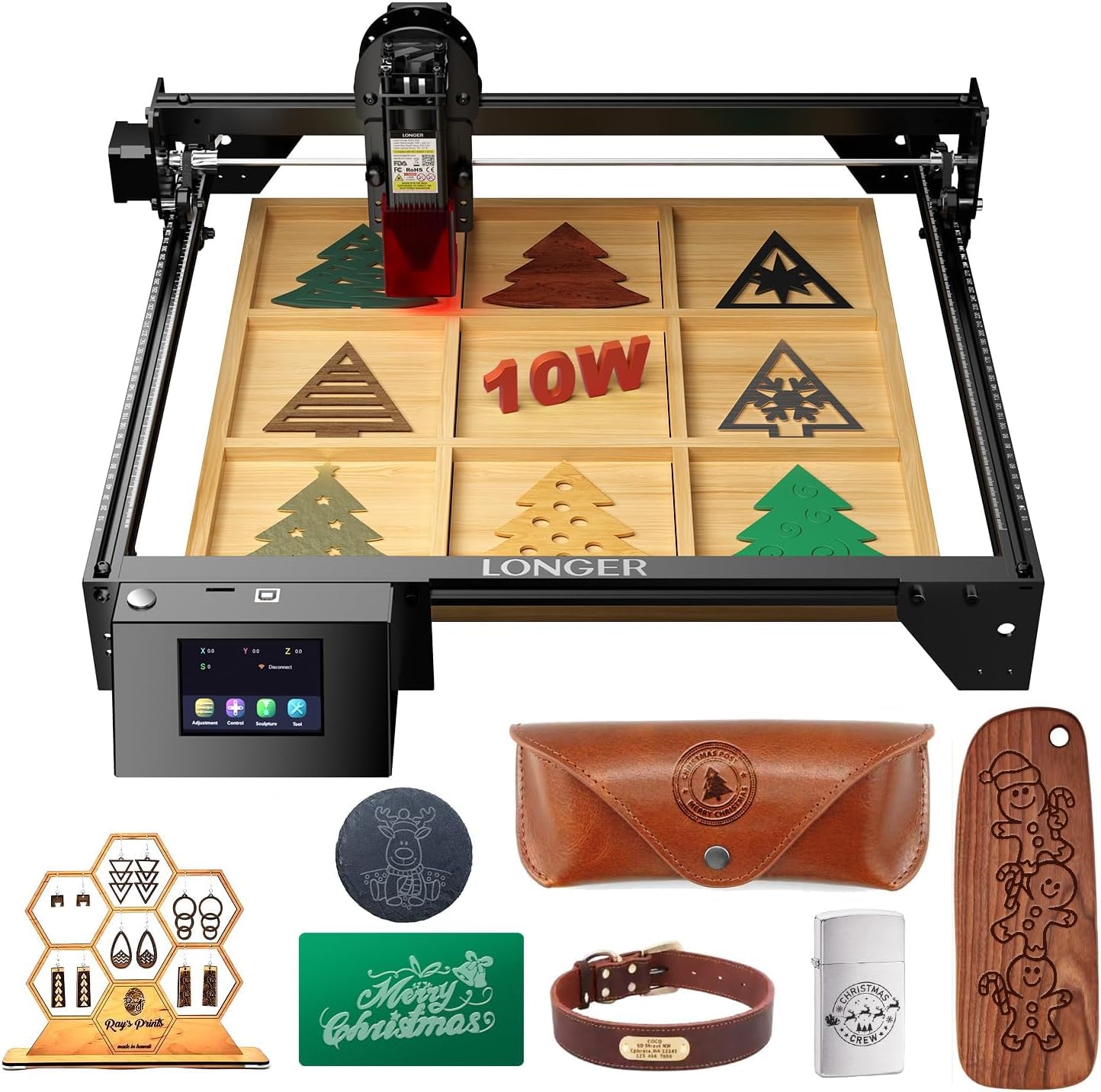 Longer RAY5 Laser Engraver, Laser Engraver 10W Output Power, 3.5” Color Touch Screen, App Offline Control, DIY Engraver Tool for Metal/Glass/Wood Engraving Area 15.75