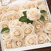 Higfra Artificial Flowers 50 Stems Realistic Roses - Lifelike Fake Flowers for Wedding Bouquets, Baby Shower Decor, Home Centerpieces, DIY Floral Arrangements (Champagne, 50pcs)