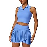 ABOCIW Tennis Skirts for Women with workout Crop Tank Tops Sports Bra 2 Piece Outfits Pleated Golf Skorts Skirts Sets #1 Blue Large