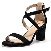 IDIFU Women's IN3 Grace Strappy Block Heels Sandals Comfy Open Toe Chunky Dress Wedding Shoes with Adjustable Cross Strap