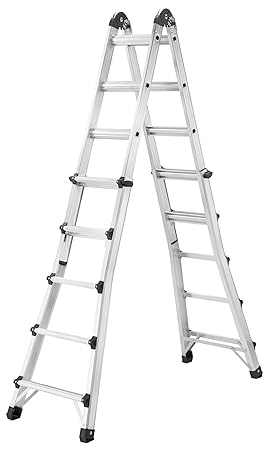 Hailo M80 Alu-Multifunktionsleiter, 4x5 Sprossen, Höhe einstellbar, Anlege-/Schiebe-/Bockleiter in einem, belastbar bis 150 k