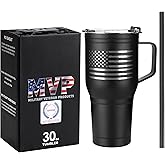 Military Veteran Products American Flag 30oz Stainless Steel Tumbler with Handle - Double Wall Vacuum Insulated Coffee Mug for Cold and Hot Drinks - Flag 30oz Handle Tumbler