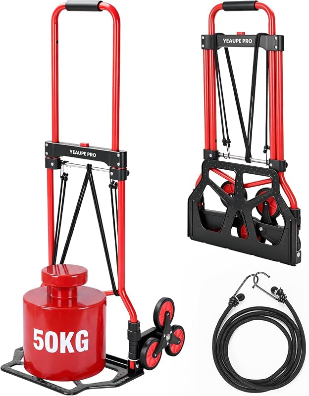 Faltbare Treppensackkarre Höhenverstellbar 50 kg Rot