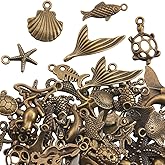 SOFPLATE 1 Box 60Pcs Metal Starfish Charms Ocean Alloy Charms Antique Bronze Sea Life Turtle Animal Fish Seashell Summer Beach Pendants for Jewelry Making Accessories DIY Earrings Necklaces Keychain