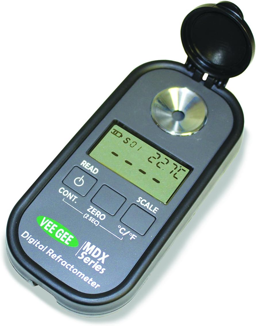 Vee Gee Scientific MDX-301 Digital Honey Refractometer with ATC, Includes 4 Scales (0-90% Brix, 5-38% Honey Moisture, 33-48° Baume, 1.333-1.530 nD Refractive Index), 1-Year Warranty