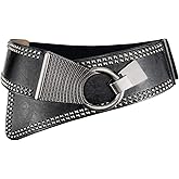 Women's Fashion Vintage Wide Waist Belt Elastic Stretch Cinch Belts With Interlock Buckle, Black, One Size