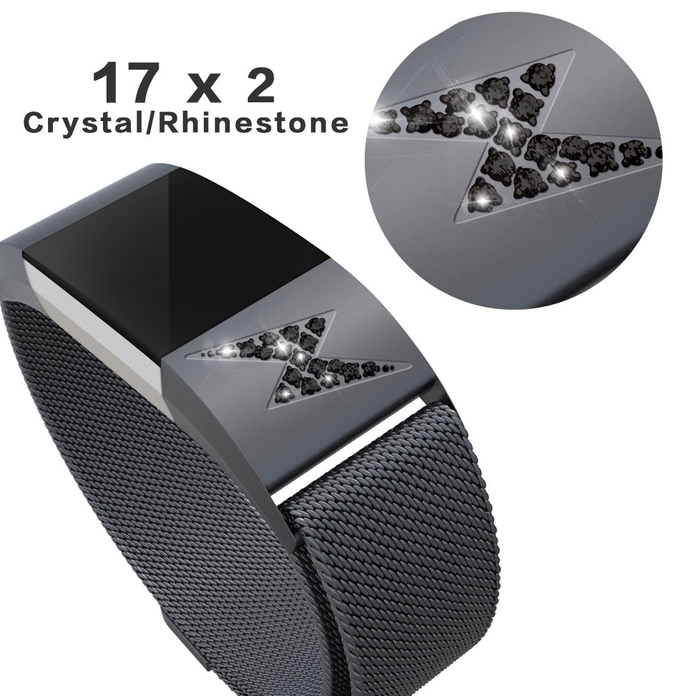 Fitbit Charge 2 Bands, MeanLove Bling Diamonds Stainless Steel Milanese Loop Replacement Accessories Magnetic Metal Small & Large Bands for Fitbit Charge 2 (Gray, Small (5.5\